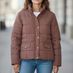 Garnet Hill Pink Down Feather Puffer Jacket